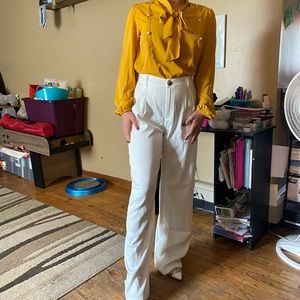 Mustard yellow shirt w/ white pants